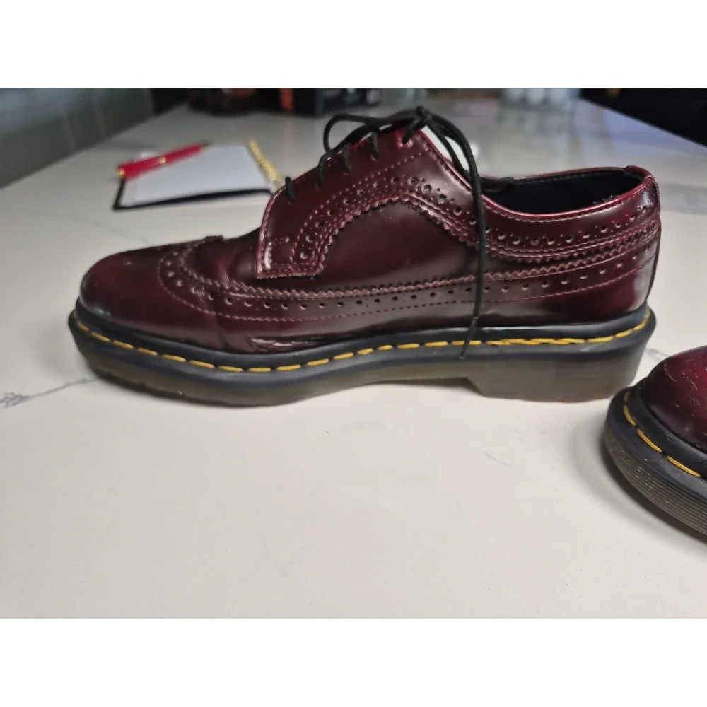 Dr.‎ Martens Vegan 3989 Brogue Cherry Red Oxford Rub Off Wingtip Shoes